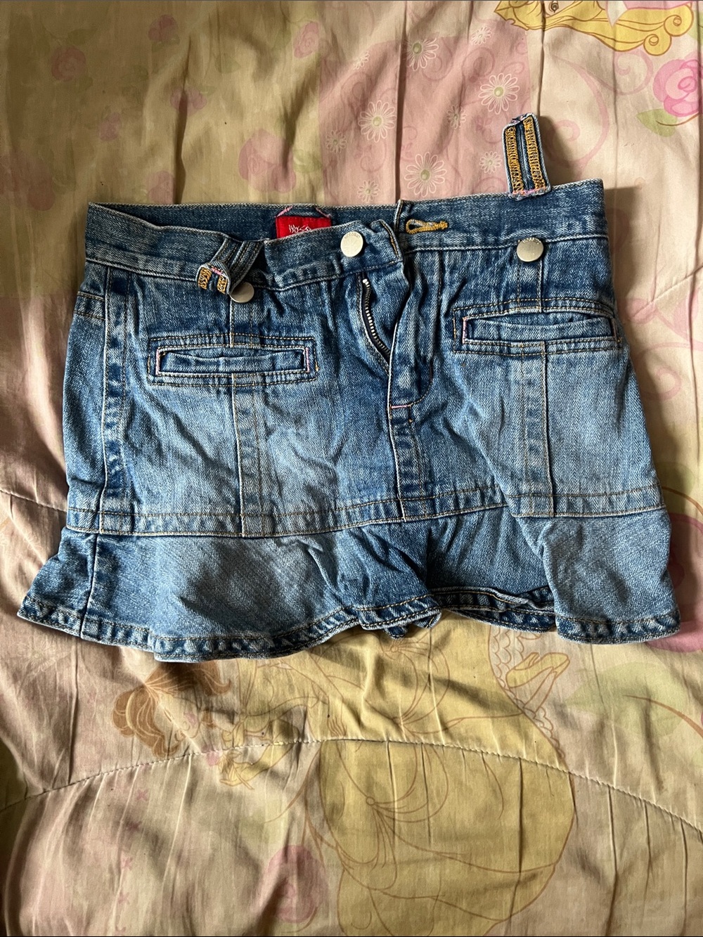 Wilfred Light Blue Denim Mini Skirt with Ruffle Hem